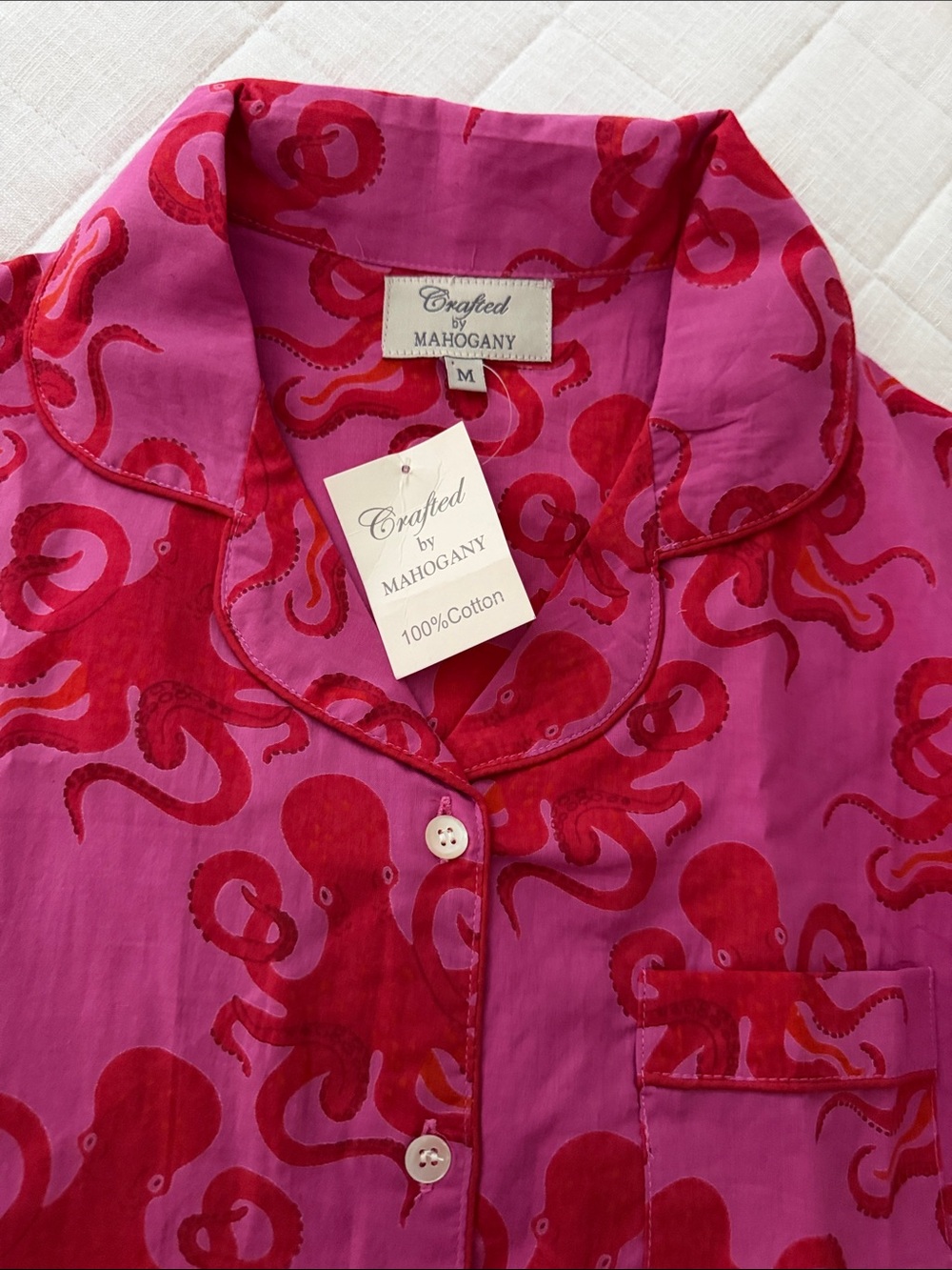 Crafted by Mahogany Pink & Red Octopus Cotton pijamas set